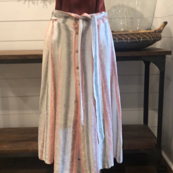 Anthropologie linen stripe midi skirt - Picture 1 of 5